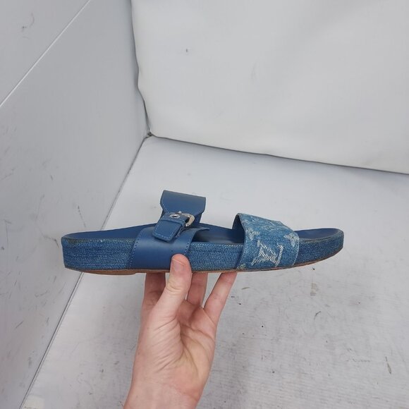 Louis Vuitton Denim Blue Buckle Bom Dia Monogram Flat Sandal - Picture 8 of 15